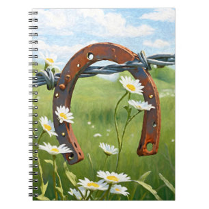 Caderno Espiral Ferradura Enferrujada e Margaridas Brancas