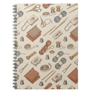 Caderno Espiral Ferramentas de Costura e Tricô de Agulha Vintage