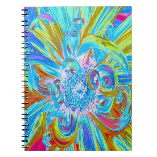 Caderno Espiral Fesestivo Chartreuse e Blue Dahlia Flores (Frente)