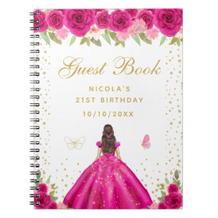 Caderno Espiral Festa de Aniversário da Princesa de Cabelo Castanh