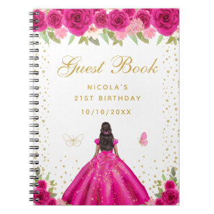 Caderno Espiral Festa de Aniversário da Princesa de Pele Morena co