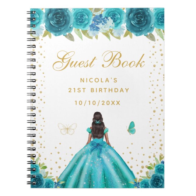 Caderno Espiral Festa de Aniversário da Princesa de Pele Morena co (Frente)