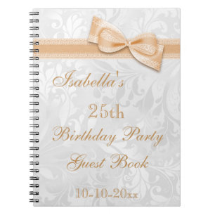 Caderno Espiral Festa de Aniversário de 25 anos Damask e Laço