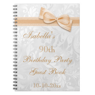 Caderno Espiral Festa de Aniversário de 90 anos Damask e Laço