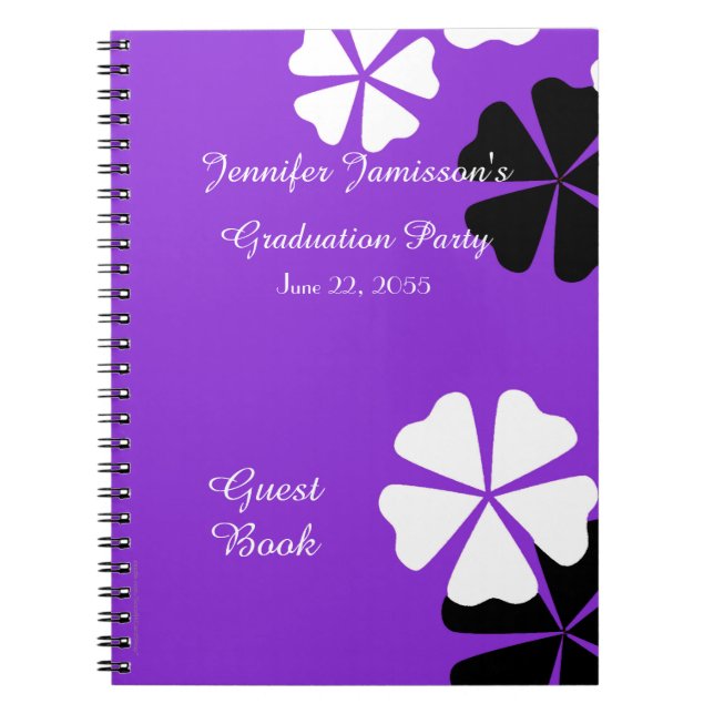 Caderno Espiral Festa de formatura Guest Book Purple & White Flora (Frente)