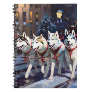 Caderno Espiral Festa de Natal do Husky Siberiano
