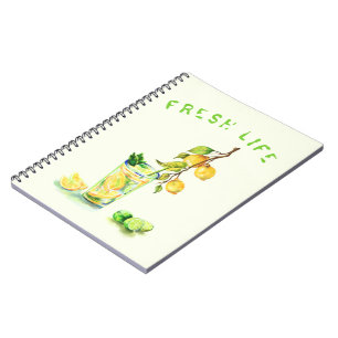 Caderno Espiral Festa de Verão com limão fresco, limonada e limo