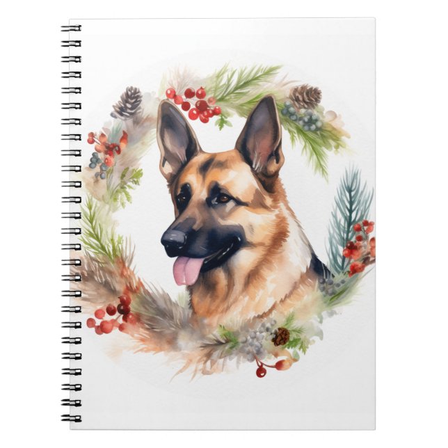 Caderno Espiral Festa Festiva de german shepherd de Natal (Frente)
