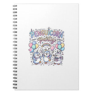 Caderno Espiral Festa Penguicórnio Unicórnio Premium Vetor Desenho