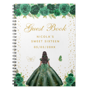 Caderno Espiral Festa Princesa Floral Verde Pele Escura Doce Dezes