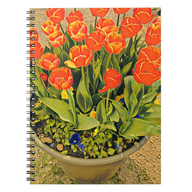 Caderno Espiral Festival de flores florais modernas de Tulipas (Frente)