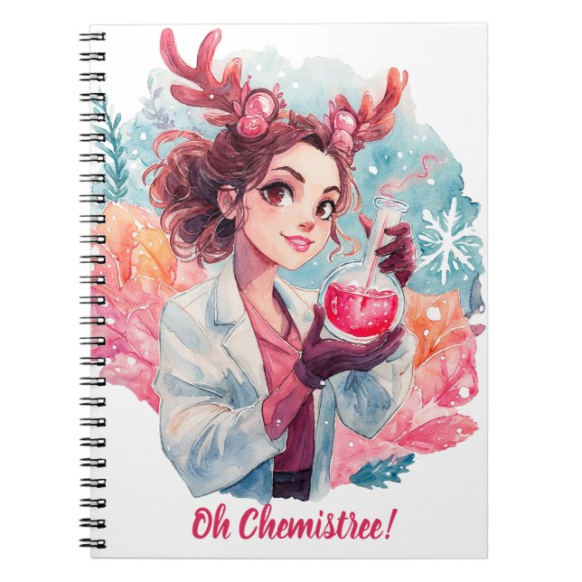 Caderno Espiral Festive Chemist Girl Watercolor Science Art (Frente)