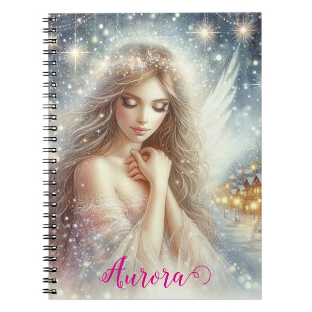 Caderno Espiral Festive Girly Watercolor Ethereal Frost Snow Angel (Frente)