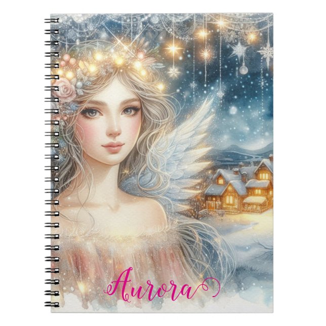 Caderno Espiral Festive Gold Watercolor Ethereal Frost Snow Angel (Frente)