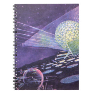 Caderno Espiral Ficção científica retrô, um orbe brilhante com ali