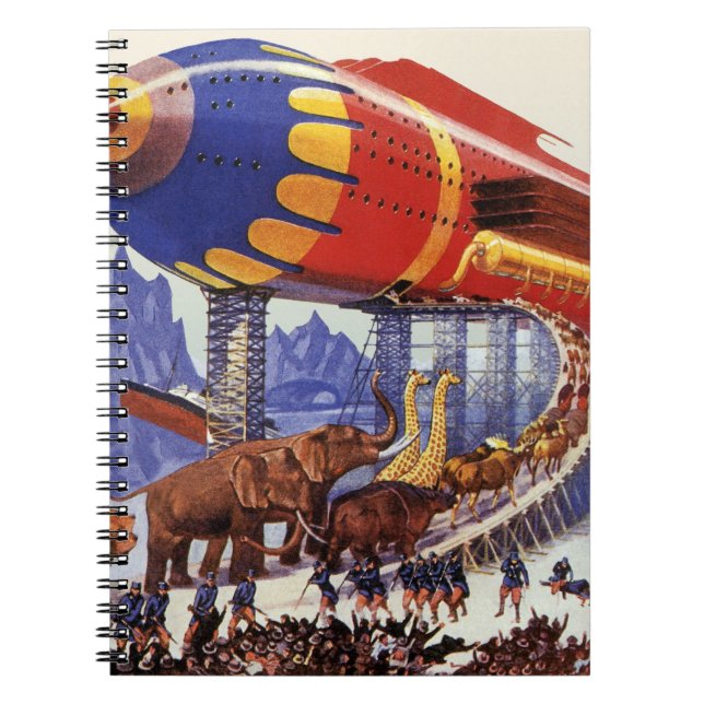Caderno Espiral Ficção científica vintage, animais selvagens da ar (Frente)