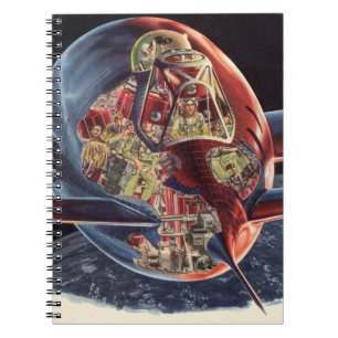Caderno Espiral Ficção Científica Vintage Astronauta Foguete Espaç