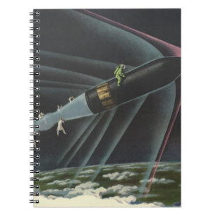 Caderno Espiral Ficção Científica Vintage Astronauta Pilotando um