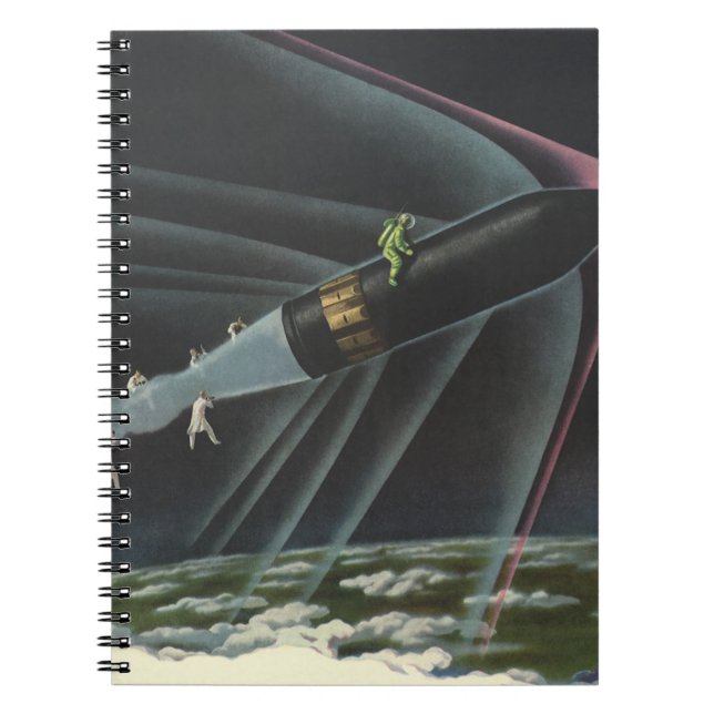Caderno Espiral Ficção Científica Vintage Astronauta Pilotando um  (Frente)