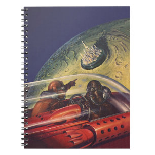 Caderno Espiral Ficção científica vintage, cidade futurista na lua