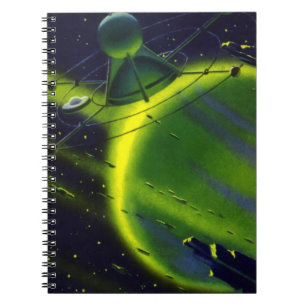 Caderno Espiral Ficção científica vintage Planeta Verde w Espaçona