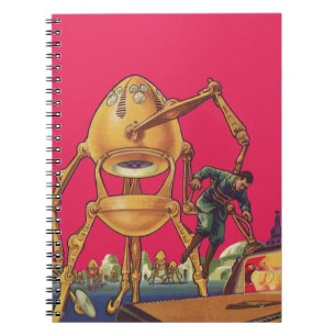 Caderno Espiral Ficção científica vintage robô alienígena captura 