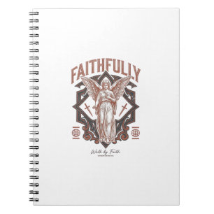 Caderno Espiral Fielmente Anjo Gravura Vintage Camiseta Cristã