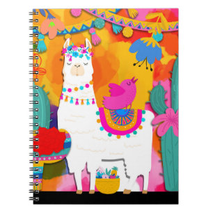 Caderno Espiral Fiesta Llama Cinco De Mayo Diversão Watercolor