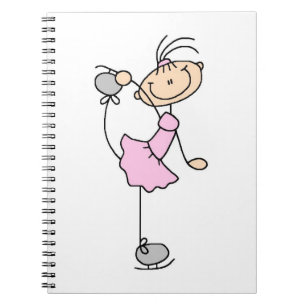 Caderno Espiral Figura cor-de-rosa patinador da vara da menina de