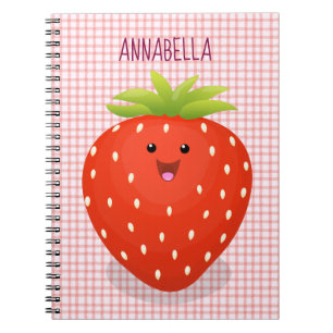 Caderno Espiral Figura de desenho animado de morango kawaii
