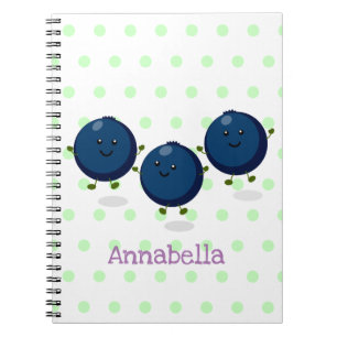 Caderno Espiral Figura de desenho animado roxo de mirtilos felizes