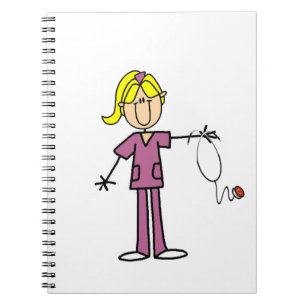 Caderno Espiral Figura fêmea loura enfermeira da vara