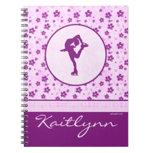 Caderno Espiral Figura patinador personalizada Purple Heart floral