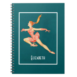 Caderno Espiral Figura patinador retro em um equipamento
