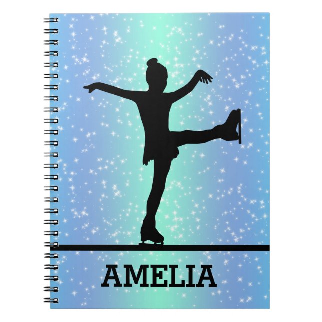 Caderno Espiral Figura Skating Girl Sparkle Nome personalizado (Frente)