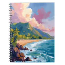 Caderno Espiral Fiji Mountains Coastline Travel Painting