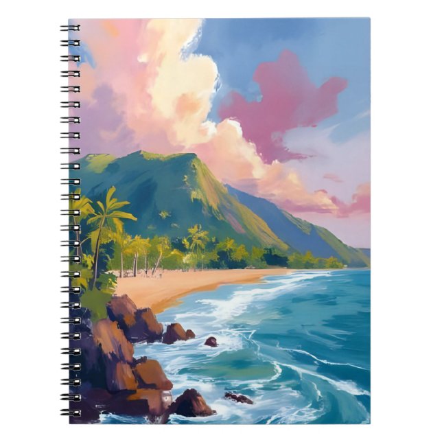 Caderno Espiral Fiji Mountains Coastline Travel Painting (Frente)