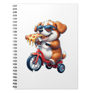 Caderno Espiral filhote andando de bicicleta comendo pizza