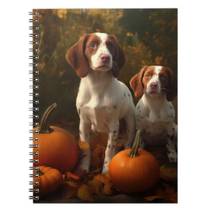 Caderno Espiral Filhote de Brittany Spaniel Outono Prazer Abóbora