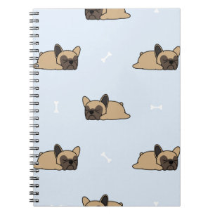 Caderno Espiral Filhote de buldogue francês, padrão de sono fofo.