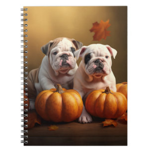 Caderno Espiral Filhote de Bulldog Outono Prazer Abóbora