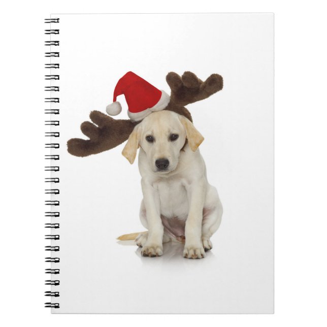 Caderno Espiral Filhote de cachorro com papai noel chapéu e (Frente)
