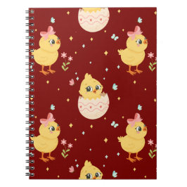 Caderno Espiral Filhote de Páscoa Fofo com Padrão Sem Costura de L