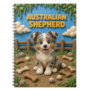 Caderno Espiral Filhote de Pastor Australiano Fofo, Cachorrinho