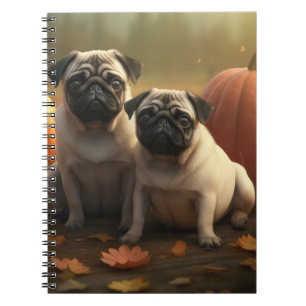 Caderno Espiral Filhote de Pug Delícia de Outono Abóbora