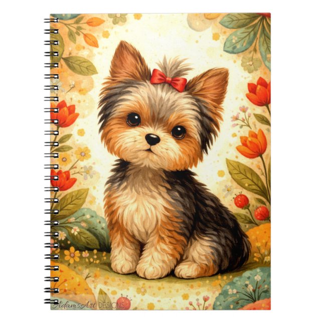 Caderno Espiral Filhote de Yorkshire Terrier Fofo com Laço Vermelh (Frente)