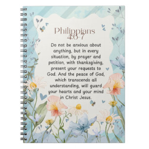 Caderno Espiral Filipenses 4:6-7 Versículo da Bíblia Cristã Aquare