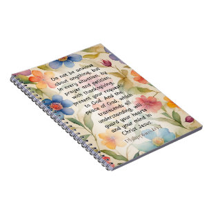 Caderno Espiral Filipenses 4:6-7 Versículo da Bíblia Cristã Aquare
