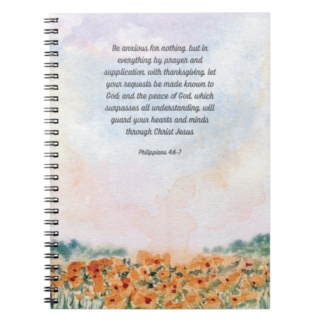 Caderno Espiral Fique ansioso por nada Bíblia Verso Diário Diário (Frente)