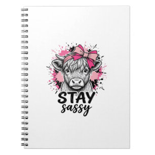 Caderno Espiral Fique Sassy Vaca Highland Rosa Gravura Vintage Shi